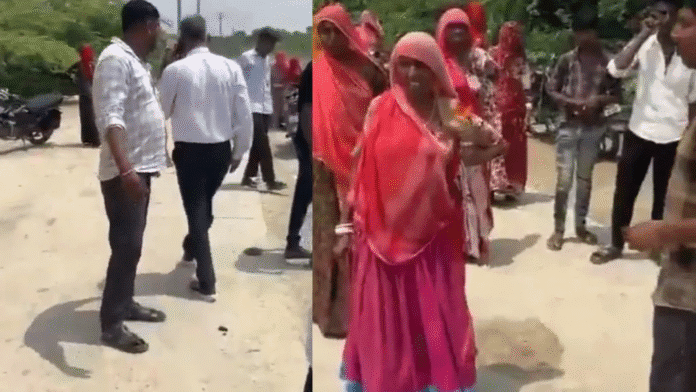 गांव में बिजली-पानी कनेक्शन काटती विभागीय टीम और ग्रामीणों का विरोध