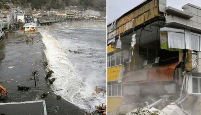 रूस भूकंप के बाद समुद्र में उठती सुनामी की लहरें