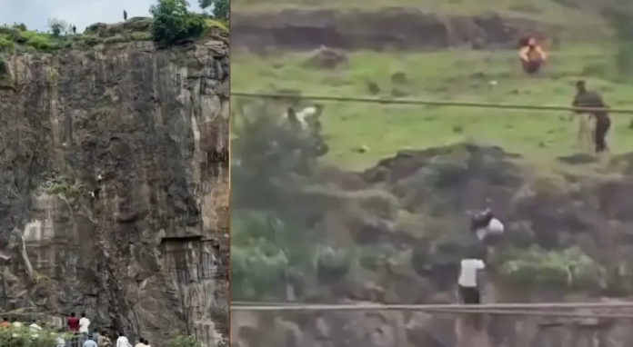 छत्रपति संभाजीनगर में पहाड़ी पर हुए हादसे के बाद मौके पर पहुंची पुलिस छत्रपति संभाजीनगर में पहाड़ी पर हुए हादसे के बाद मौके पर पहुंची पुलिस